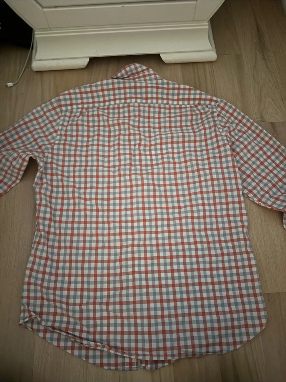 Men's Red and Light Blue Check Button-Down Shirt